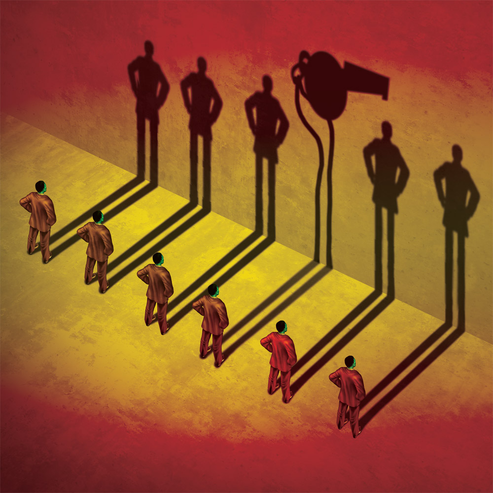 illustration of business men shadows and a whistle shadow