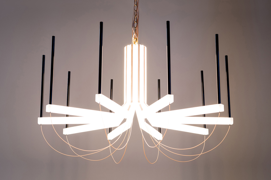 The Dis/Connect chandelier creates an internet-free zone beneath it