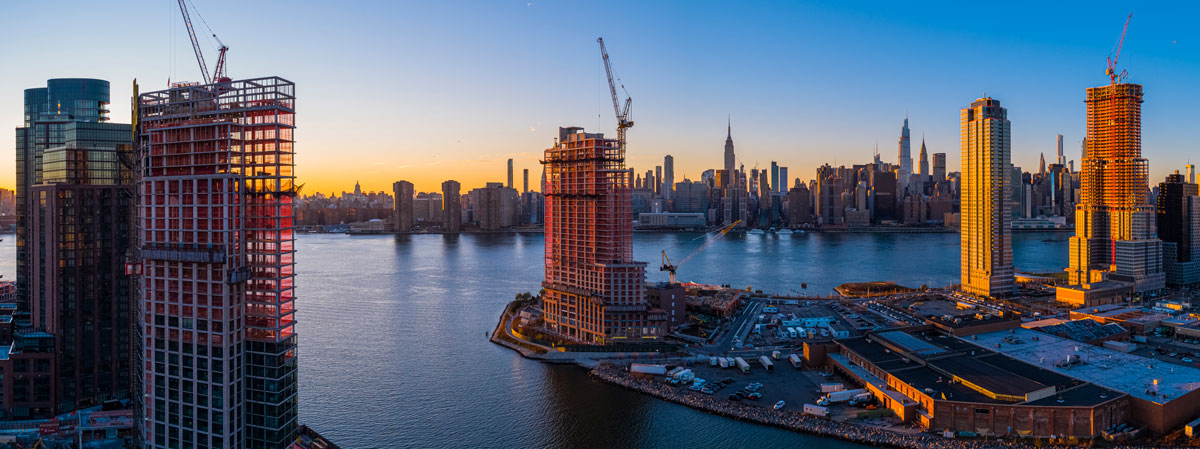 High-rise apartments under construction in Greenpoint, Brooklyn, 2021