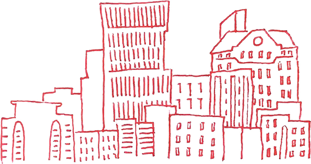 line drawing of Brooklyn buildings